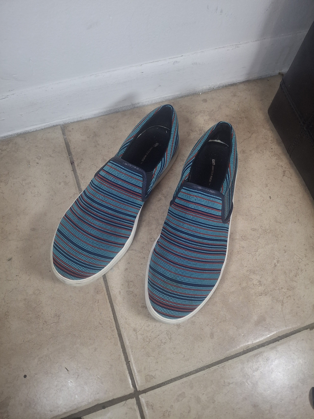 United Nude Striped Teal and Navy Slip-On Loafers